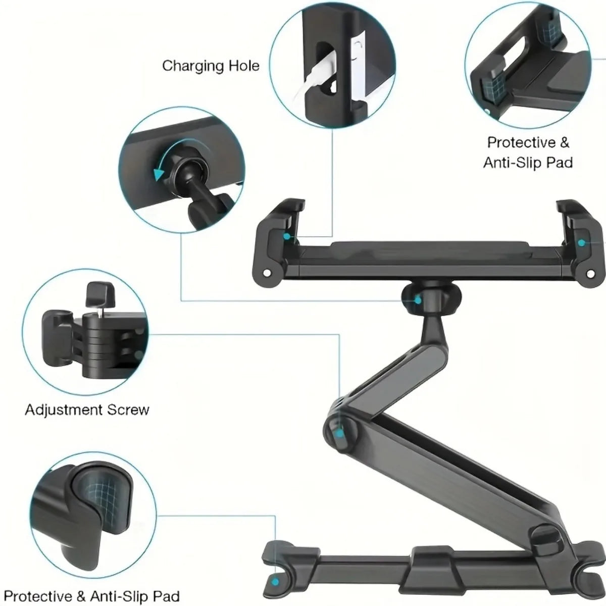 Universal Car Headrest Tablet Mount for IPads, and Cell Phones - Hands-Free Entertainment for Backseat Passengers